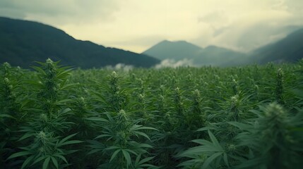 Fototapeta premium A vast marijuana field, with beautiful mountain views