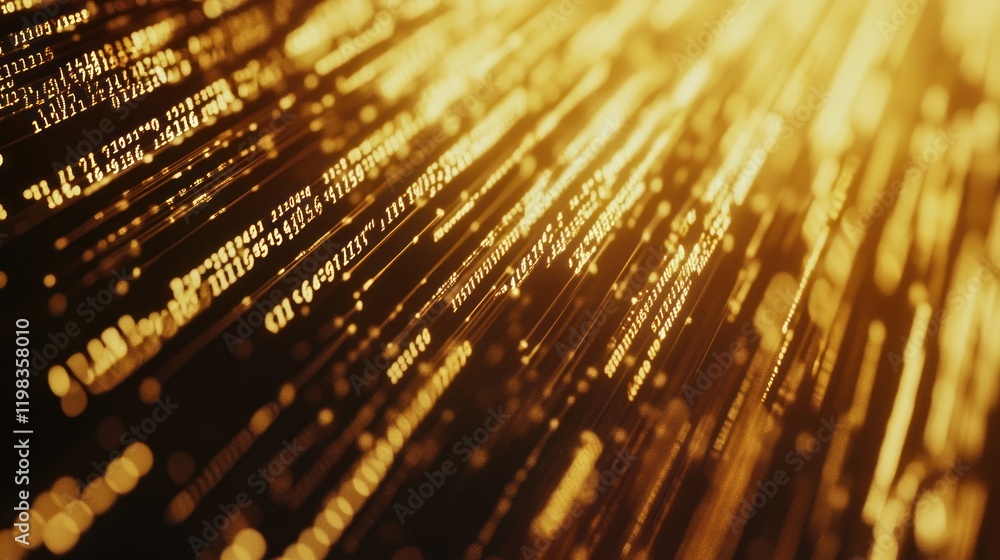 Poster golden data stream: abstract visualization of digital information flow