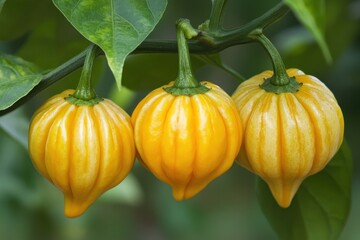 The spiciest chili known as Jamaican Scotch Bonnet during its growth stage before picking