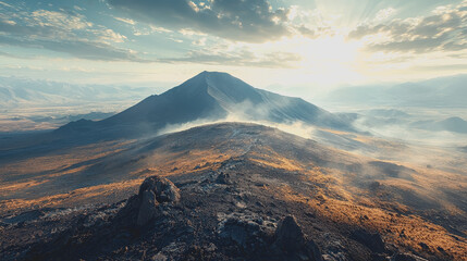 Majestic mountain surrounded by dramatic cloudy sky natures beauty highlighted with vivid colors and textures perfect for travel adventure and landscape photography inspiration