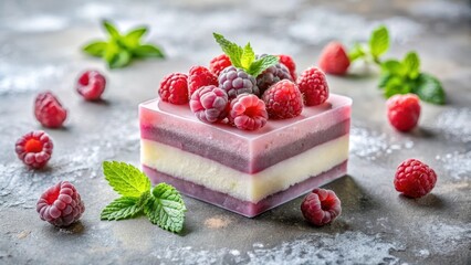 Layered Dessert with Fresh Raspberries and Mint Garnish
