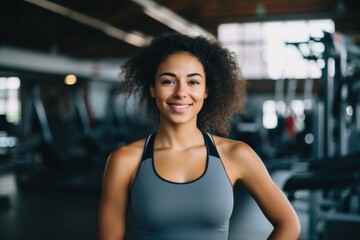 Fototapeta premium Portrait of a young female African American fitness trainer in gym