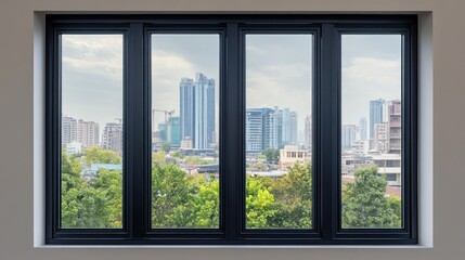 Fototapeta premium Cityscape View Through a Modern Window