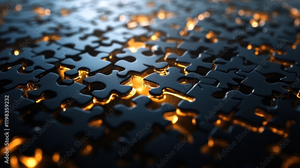 Poster illuminated puzzle pieces: a metaphor for problem solving and connection