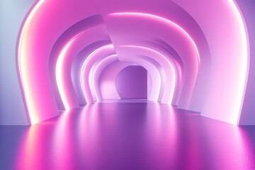 Obraz premium High-quality 3D wallpaper, soft curved shapes in abstract style. Purple & pink gradient, elegant blank space for text. Extreme details, glossy finish, glowing highlights, 8k resolution. Modern & sophi