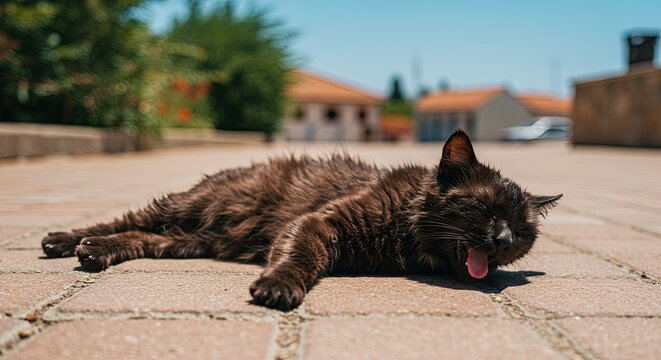 Photo of a cat suffering from a lot of heat. Signs that your cat is dehydrated