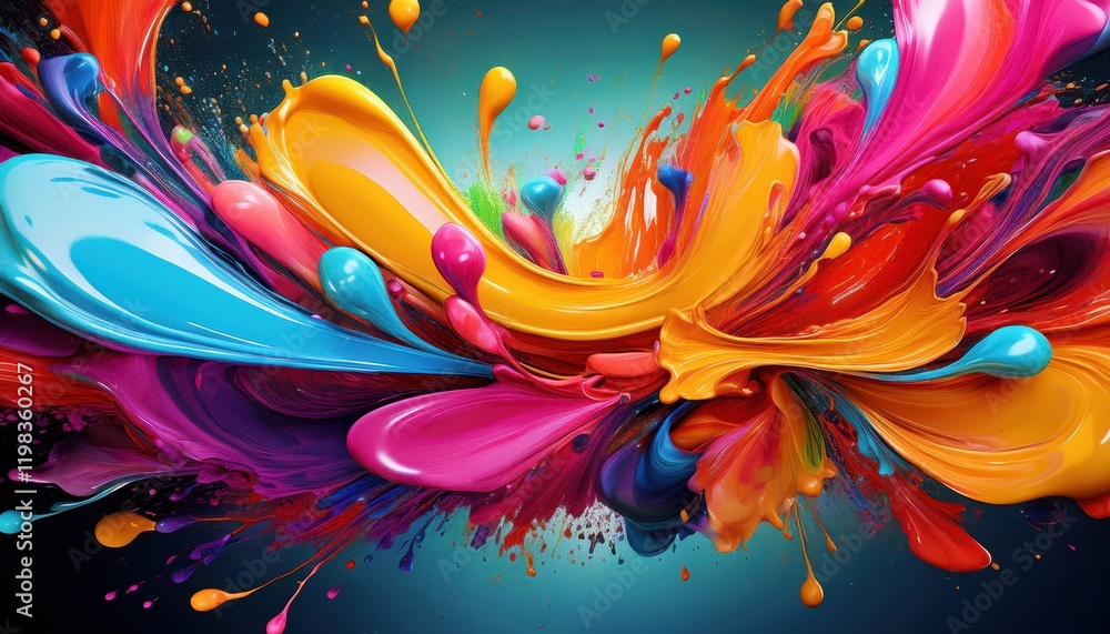 Poster Vibrant Abstract Artistic Display Colorful Paint Splashes Create a Dynamic and Expressive Scene for Creative Inspiration