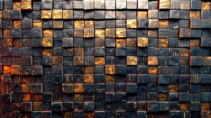 Abstract picture of vivid minimal surface grid patterns with complex details of modernity style technology theme and vibrant color. Square shape relief convey sense of symmetric and mesmerize. AIG53.