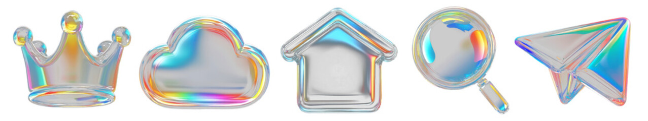 PNG Colorful holographic 3D icons on transparent background