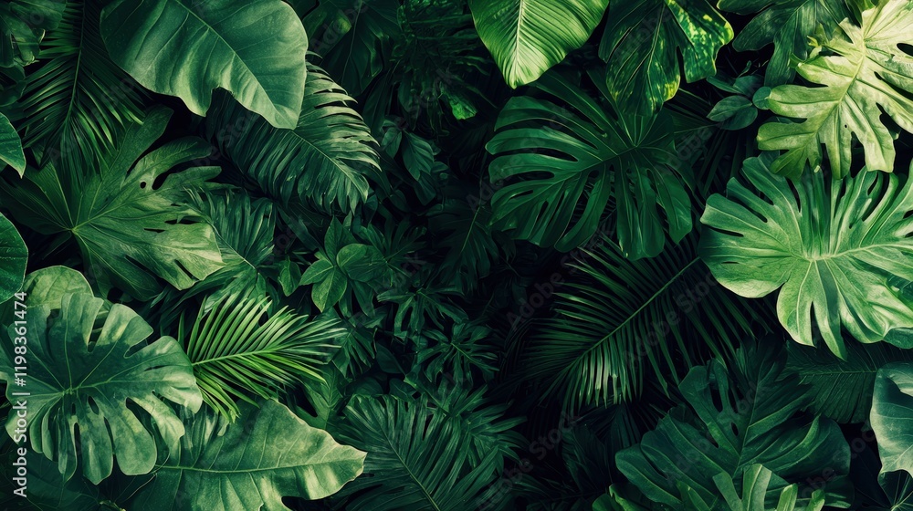Poster top view of a rainforest canopy with save the trees embedded subtly in the design.
