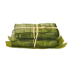 Pasteles en Hoja, a traditional Dominican plantain dish, illustrated and isolated on a transparent background.