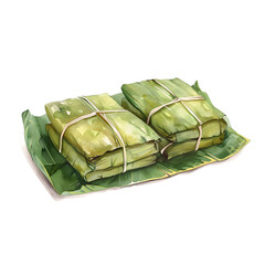 A vibrant illustration of Pasteles en Hoja, showcasing a Dominican specialty, isolated on a transparent background.