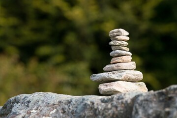 Beautiful Relaxing Zen Stone Stack Bathed in Sunlight