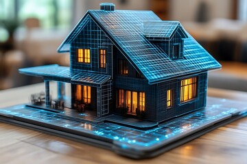 Smart home digital model on tablet.