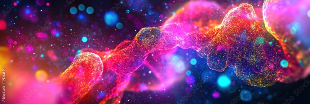 Poster Abstract visualization of antibiotics interacting with bacteria under a microscope in vibrant colors. Generative AI