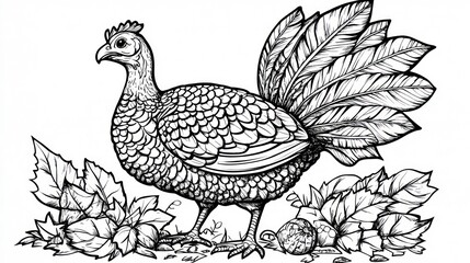 Naklejka premium coloring page for kids for Thanksgiving with turkey