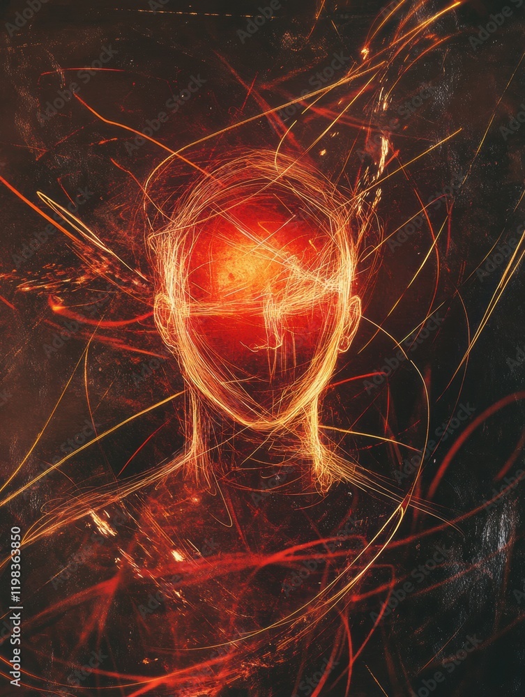 Leinwandbilder person surrounded by swirling lines and abstract shapes reflecting dynamic energy and emotion in a c