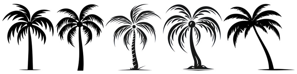 PNG Silhouetted palm trees in sequence on transparent background