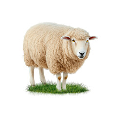 Naklejka premium Fluffy Sheep Standing in Green Grass on Transparent Background