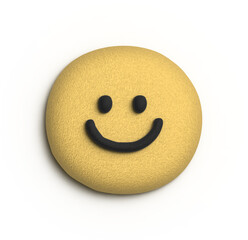 Happy Pebble Smiley Face: A cheerful, textured smiley face, crafted from a yellow pebble-like material with a simple, hand-drawn style black smile.