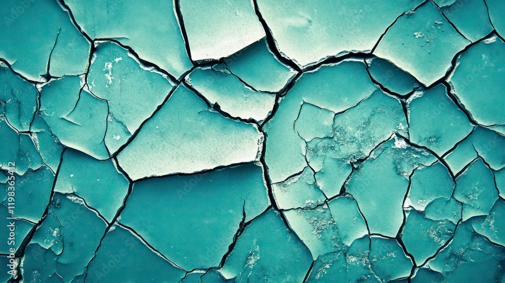Aufkleber cracks spread across a teal surface, creating an intricate pattern of lines