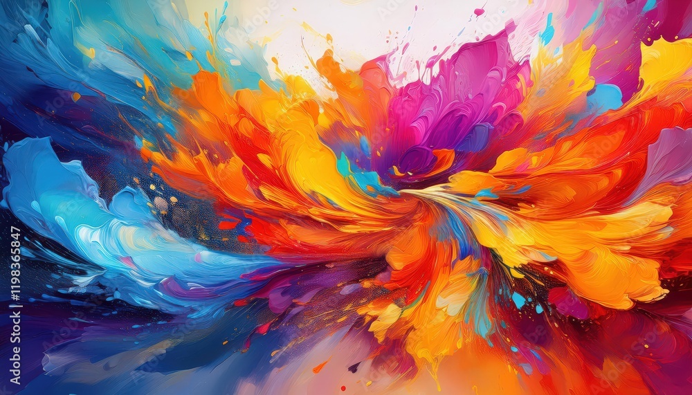 Poster vibrant abstract artwork colorful paint splashes create an explosion on a canvas, embracing a palett