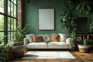 3D rendering of a spacious living room with elegant interior design elements