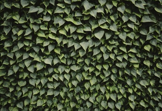 Lush green leaves covering a wall, creating a vibrant natural background or backdrop - Powered by Adobe
