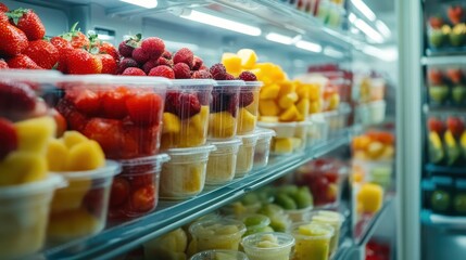 Fresh Fruits in Transparent Containers in Fridge