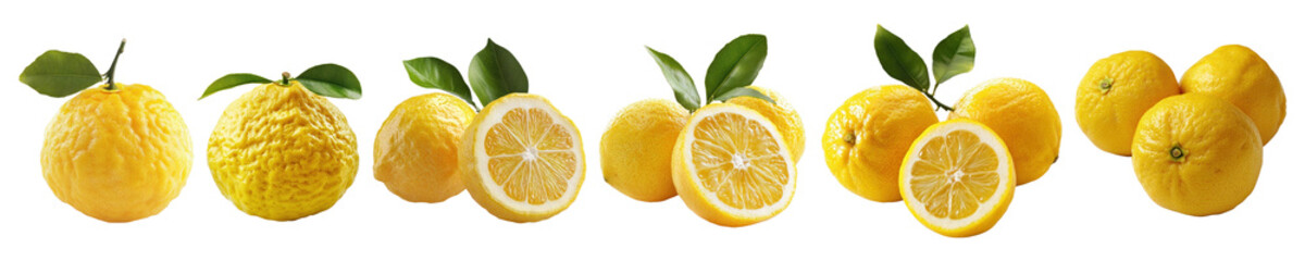 Yuzu orange fruit png cut out element set, transparent background