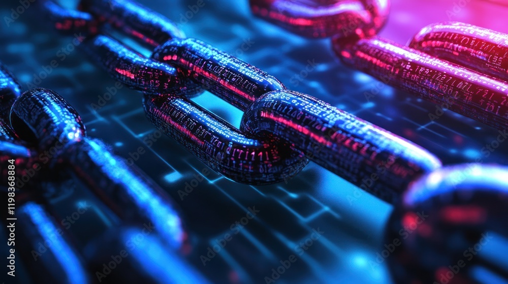 Poster cybersecurity chain link: data security and blockchain technology