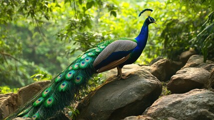 Majestic Peacock Amidst Lush Green Foliage