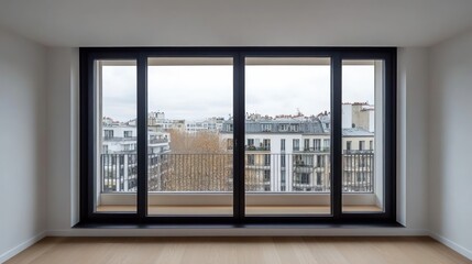 Fototapeta premium Parisian Apartment View: A Modern Interior with Breathtaking Cityscape