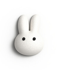 Cute Bunny: Simple and adorable 3D render of a fluffy white bunny rabbit, perfect for children's books, cards, or websites.  The minimalist design features simple black eyes and a soft.