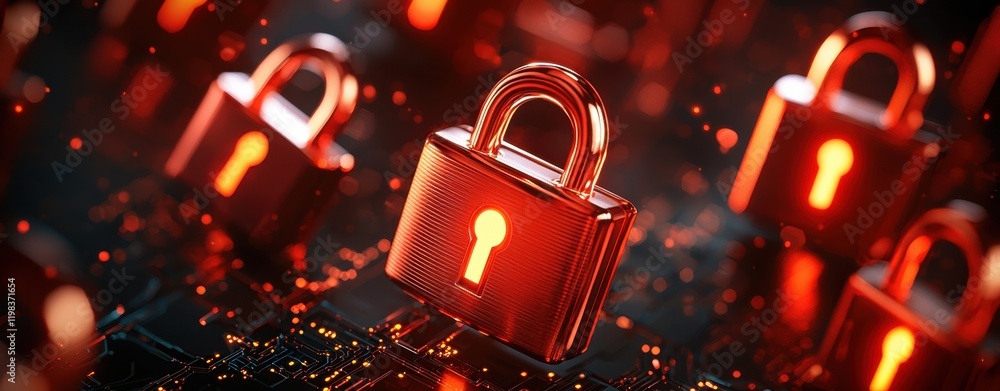 Poster anti tracking anonymity concept. digital locks with glowing keys, representing security and data pro