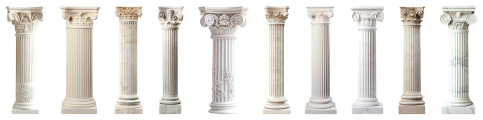 Classic greek pillar architecture png cut out element set, transparent background