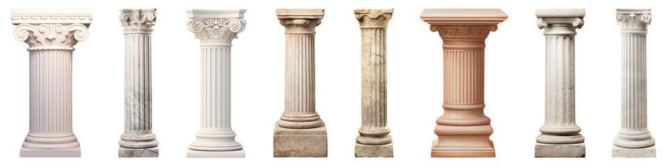 Classic greek pillar architecture png cut out element set, transparent background