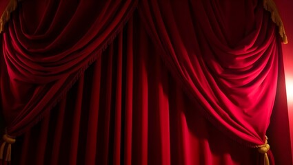 Grand Velvet Stage Curtains with Gold Tassels,Red Velvet Theater Curtains,Classic Stage Curtain with Drapes and Tassels,Majestic Red Stage Curtains for Theater Performance