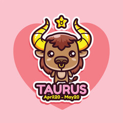 cute taurus zodiac with heart background