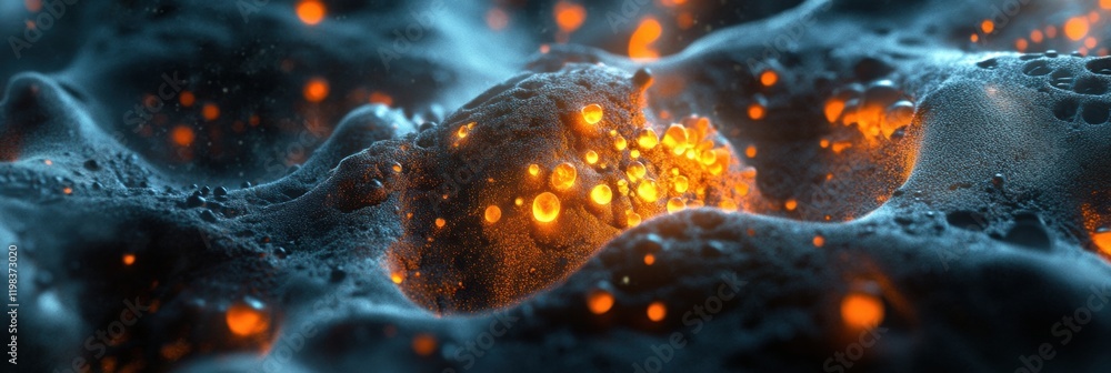 Poster 3d render showcases vibrant microbes illuminated in an abstract microscopic environment. generative 