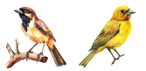 Fototapeta premium Vibrant bird illustrations nature art digital artwork wildlife colorful viewpoint avian diversity