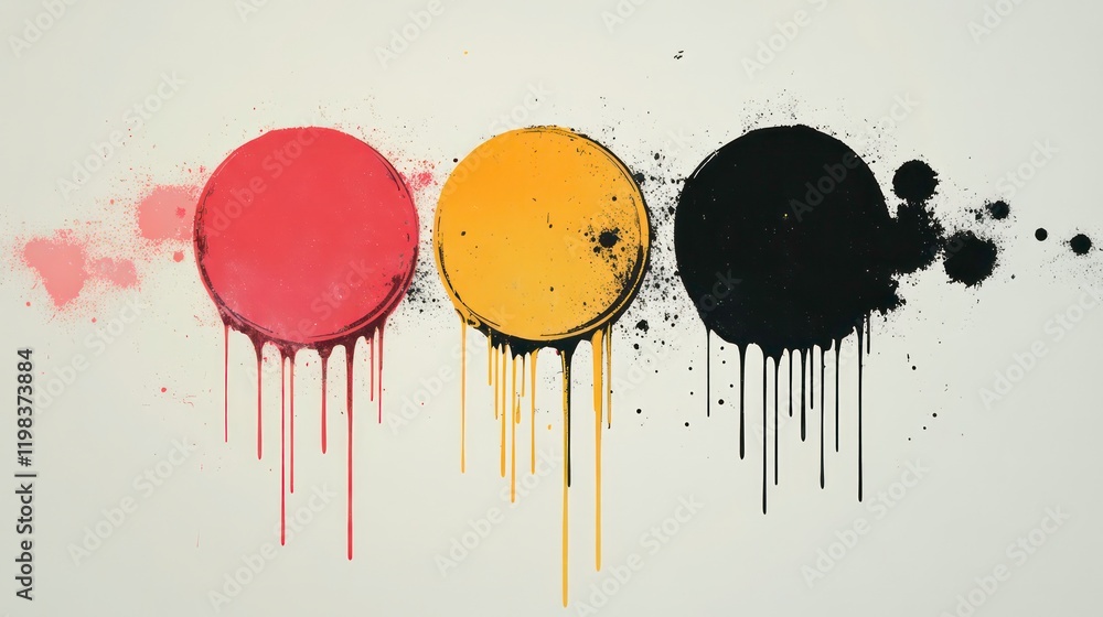Poster dripping ink circles: abstract vector graphics for modern design