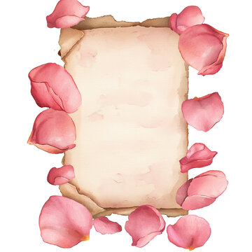 Romantic vintage invitation design with rose petals floral theme digital art warm palette aesthetic viewpoint