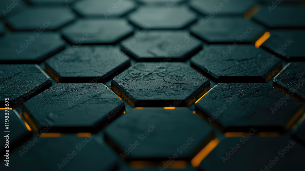 Poster dark hexagonal tiles with glowing edges create modern look