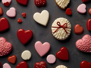 Valentines Day Greeting Card with chocolate bon bon frame.