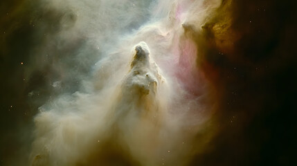 5. A mesmerizing portrayal of a universe expanding through fractal geometries, with stars forming intricate patterns and cascading nebulae emitting soft, glowing hues of pink, blue, and green 