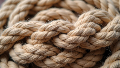 Fototapeta premium Beige Braided Cotton Cord in Close-Up