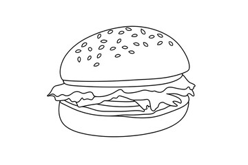Fototapeta premium Line Art Sesame Seed Burger Illustration