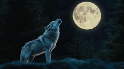 Majestic Wolf Howling at the Full Moon