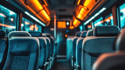 Empty Bus Interior at Night, Teal and Orange Lighting